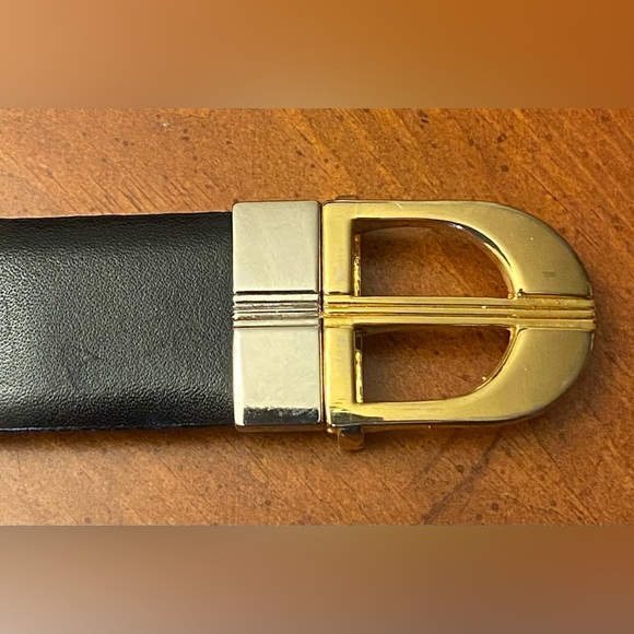 Vintage belt reversible two tone metal buckle leather black & brown sz 38 - Picture 3 of 9